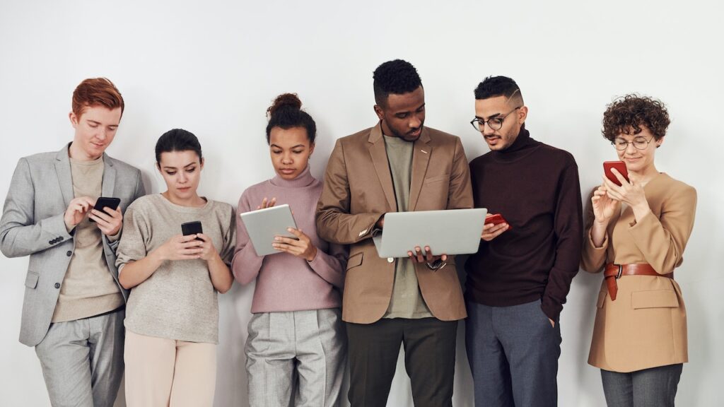 workers busy on their phones